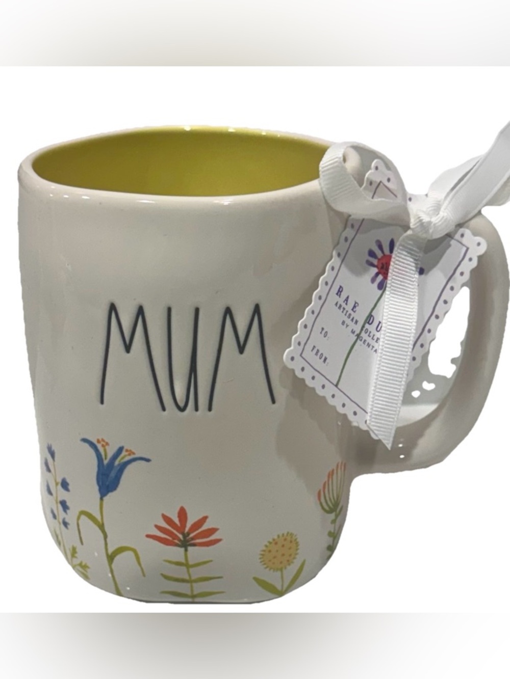 RAE DUNN SPRING SUMMER MOTHERS DAY COFFEE MUG “MUM” w/WILD FLOWERS ON BOTTOM NEW